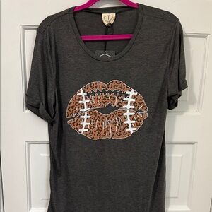 New with tag Charcoal Graphic Tee with Leopard Football Kiss Graphic, size Large